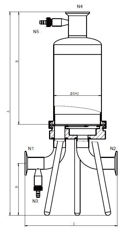 Stainless Steel 316L Sanitary Filter Housing with Tri-Clamp Connection, Electropolishing, Ra≤ 0.4um, 222/226 Adapters